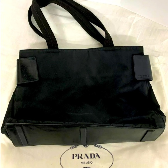 Vintage Prada Black Nylon Triangle Logo Tote Bag Authentic GUC - Picture 1 of 9